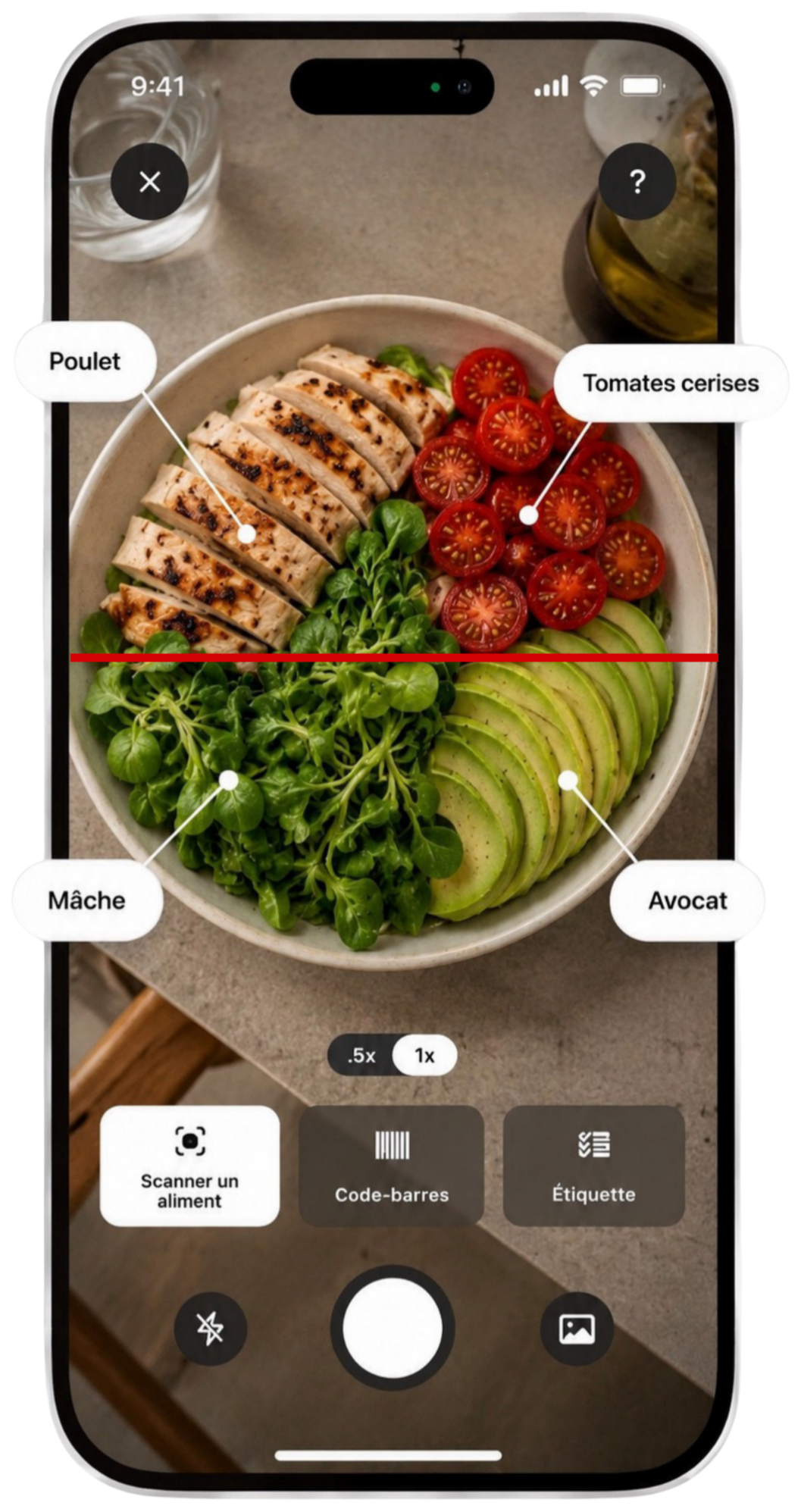 Écran Nutrily de scan photo d'un repas